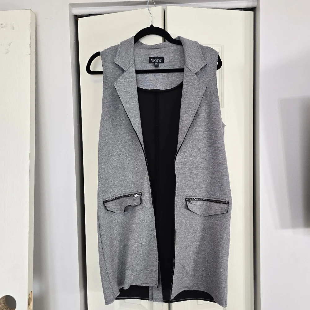 TOPSHOP Gray Sleeveless Open Front Vest with Pockets - Picture 2 of 8
